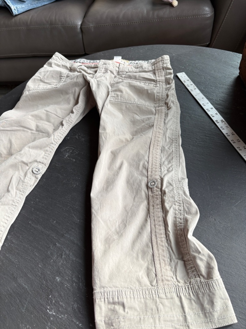 AVENTURA organic cotton Arden adjustable button tab Capri pants taupe stretchy 8 - Picture 10 of 11